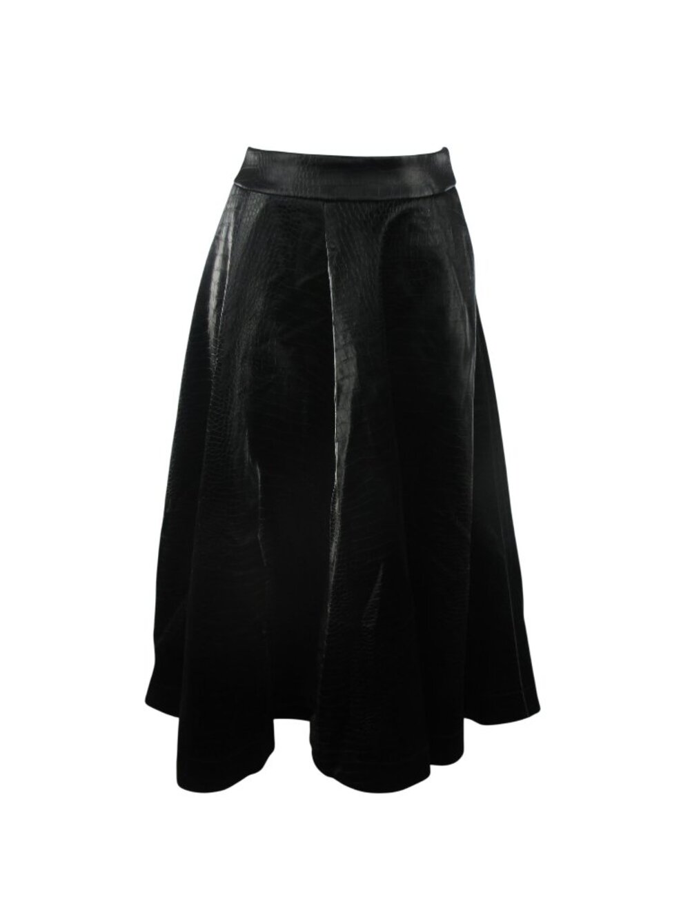 New WHBM Croc Faux leather Midi Skirt Black size 8 Edgy Texture Quiet Luxury